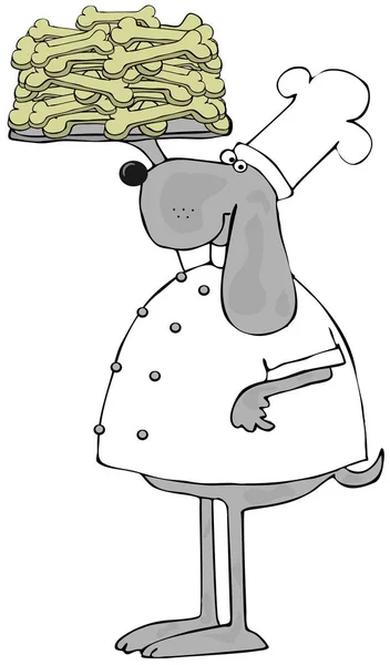 Illustration Gray Dog Chefs Outfit Holding Tray Canine Biscuits His — Stock Photo, Image