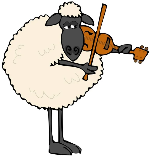 Illustration Black Faced Sheep Standing Upright Playing Violin — Stock Photo, Image