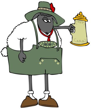 Illustration of a black faced sheep wearing lederhosen to celebrate Oktoberfest. clipart