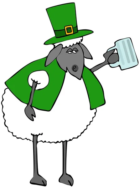 Иллюстрация Овцы Стоящей Прямо Зеленом Жилете Шляпе Честь Дня Святого — стоковое фото