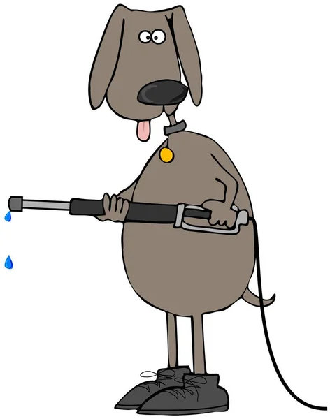 圧力洗濯機杖を押しブーツを着て茶色の犬のイラスト — ストック写真