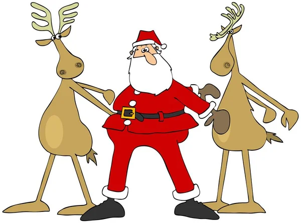 Illustration Santa Claus Doing Floss Dance Two His Reindeer — Stock Photo, Image