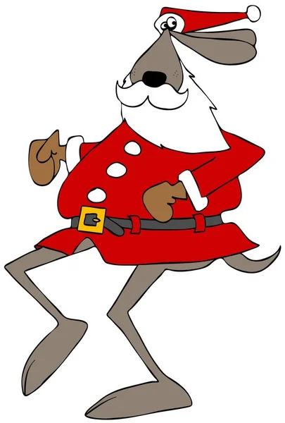 Ilustración Perro Marrón Con Traje Santa Claus Corriendo Mientras Mira — Foto de Stock