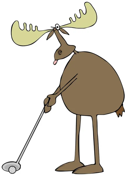 Illustration Bull Moose Hit Golf Ball His Driver — Stock Photo, Image