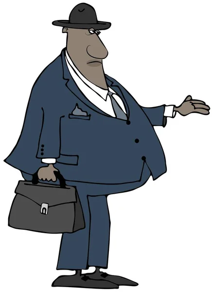 Illustration Black Man Wearing Suit Hat Carrying Briefcase While Holding — Stock Photo, Image