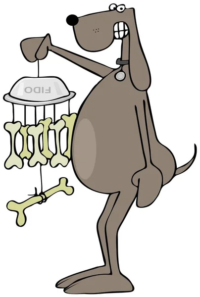 Illustration Brown Dog Holding Wind Chime Made Bones His Food — Stock Photo, Image