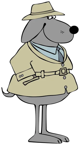 Illustration Dog Standing Upright Wearing Tan Trench Coat Hat — Stock Photo, Image