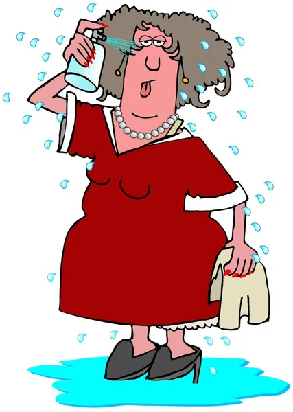 Ilustração Uma Mulher Tendo Flash Quente Com Transpiração Saindo Dela — Fotografia de Stock