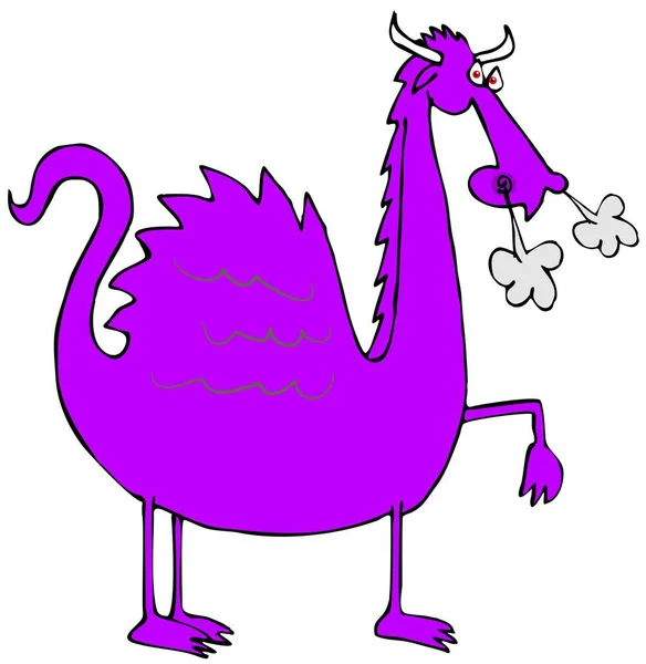 一个紫色的龙的插图与烟雾从它的鼻子 — 图库照片
