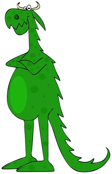 Иллюстрация Упрямого Зеленого Дракона Сложенными Руками — стоковое фото