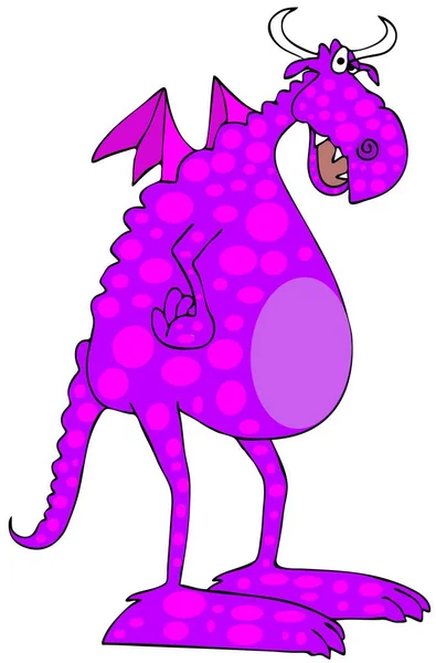 Illustration Tall Purple Dragon Large Feet Little Wings — Stock Photo, Image