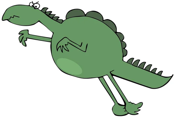 一个绿色恐龙的插图跳跃与所有的四条腿伸出 — 图库照片