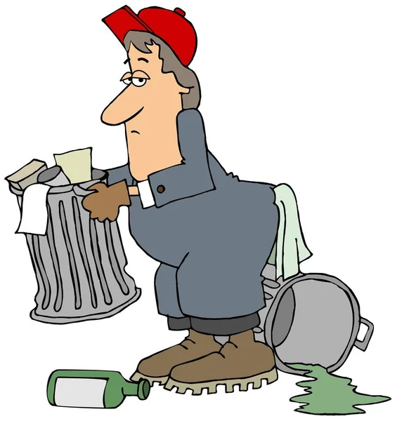 Ilustração Homem Lixo Levantando Uma Lata Cheia Lixo Com Recipiente — Fotografia de Stock