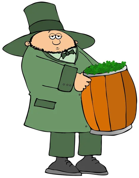 Illustration Irish Leprechaun Carrying Barrel Full Green Four Leak Clovers — Stock Photo, Image