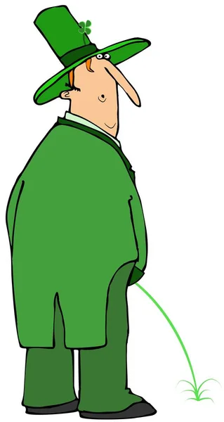 Illustration Irish Leprechaun Fling Away Urinating Green Pee Stream — Stock Photo, Image