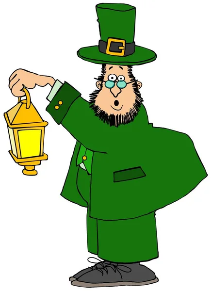 Illustratie Van Een Ierse Leprechaun Gekleed Het Groen Het Houden — Stockfoto