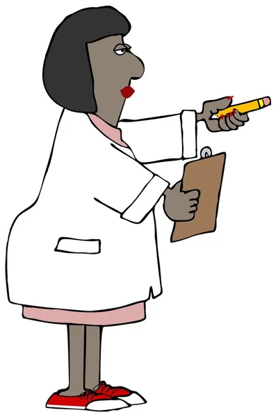 Illustration Black Female Researcher Wearing White Lab Coat Holding Out — Stock Photo, Image