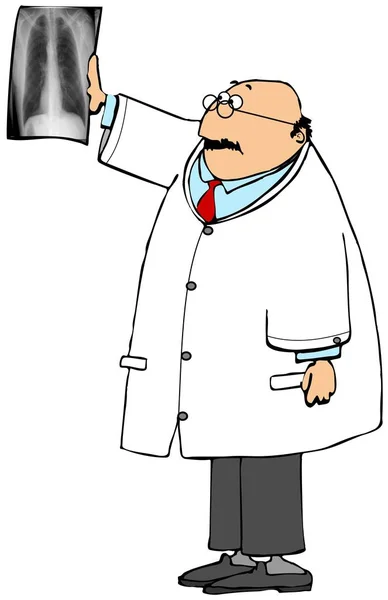 Ilustracja Lekarza Ubrana Płaszcz Laboratoryjny Patrząc Ray — Zdjęcie stockowe