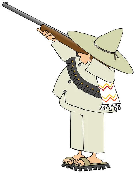 Illustration Eines Mexikanischen Bandidos Der Ein Gewehr Die Luft Schießt — Stockfoto