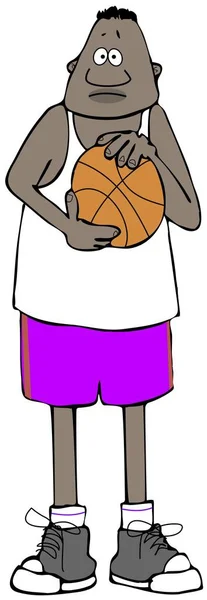 ボールを持った背の高い黒いバスケットボール選手のイラスト — ストック写真