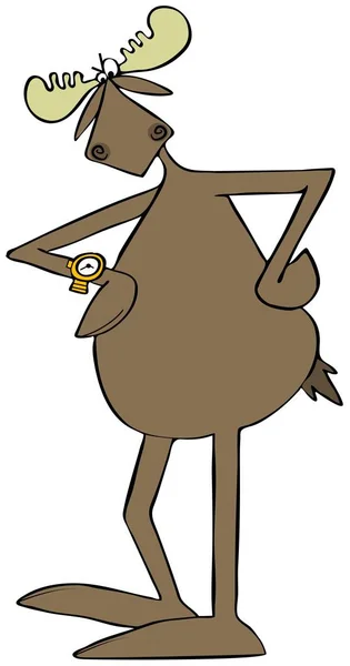 Illustration Impatient Bull Moose Tapping His Foot Checking His Wristwatch — Stock Photo, Image