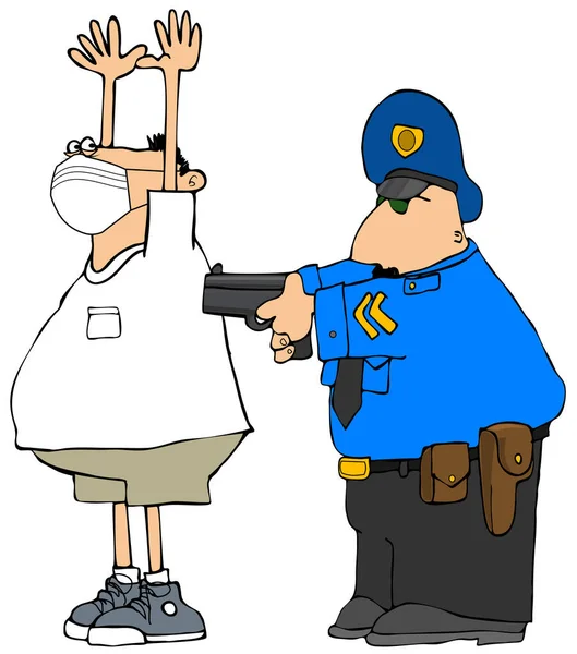 Illustration Protestant Som Bär Ansiktsmask Med Armarna Upp Arresterad Polis — Stockfoto