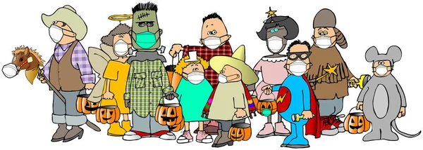 Illustratie Van Kinderen Gekleed Hun Halloween Kostuums Het Dragen Van — Stockfoto