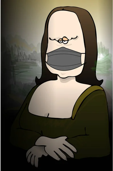 Illustration Parody Mona Lisa Painting Wearing Face Mask — Stock Photo, Image