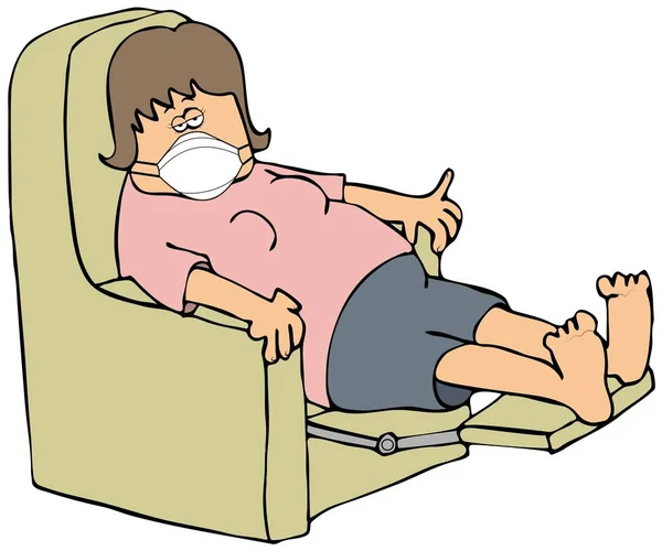 Illustration Exhausted Woman Sitting Her Feet Recliner While Wearing Face — Stock Photo, Image