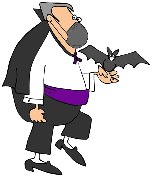Illustration Vampire Taking His Pet Bat Walk Both Wearing Face — Stock Photo, Image
