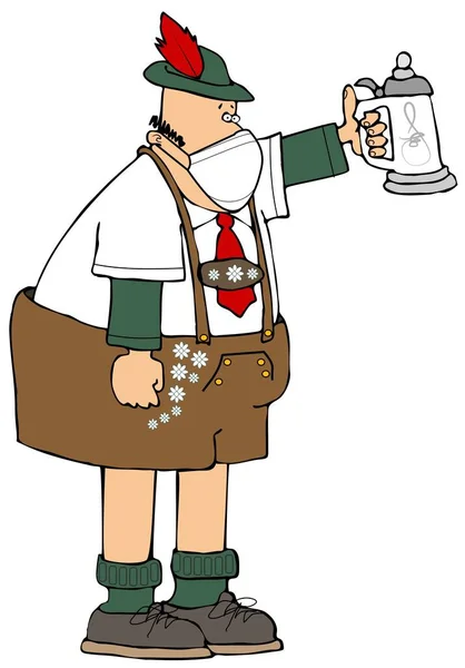Ilustración Hombre Bávaro Vestido Con Lederhosen Levantando Stein Cerveza Usando —  Fotos de Stock