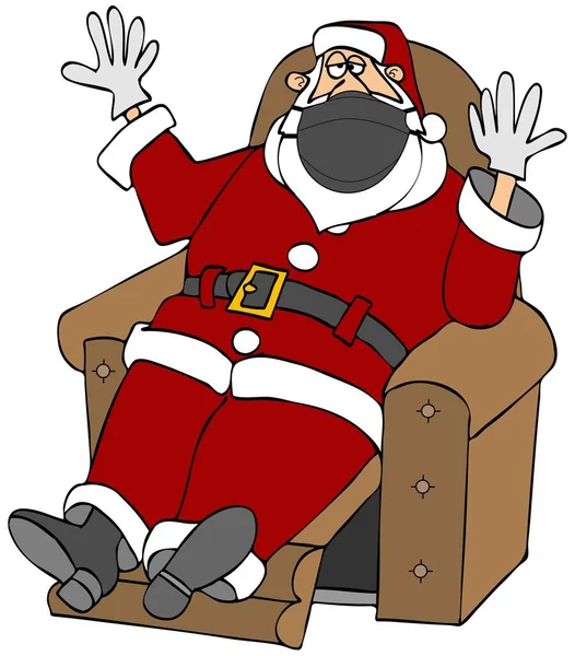 圣诞老人头戴黑脸面具 绝望地抱着胳膊坐在躺椅上的例子 — 图库照片
