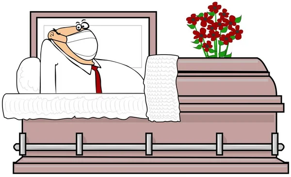 Illustration Dead Man Sitting His Coffin Wearing Face Mask Stock Photo