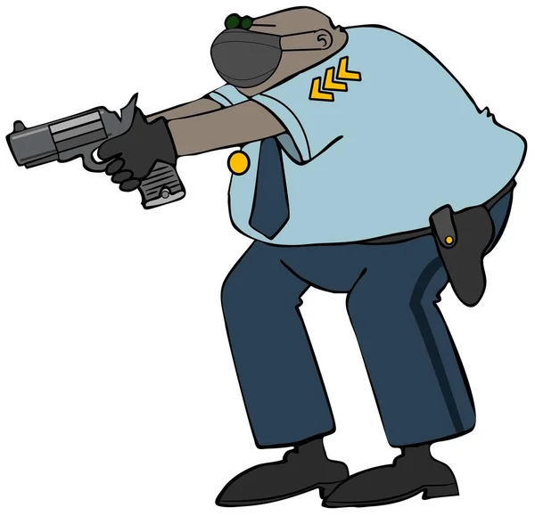 Illustration Policeman Uniform Aiming His Weapon While Wearing Face Mask — Stock Photo, Image