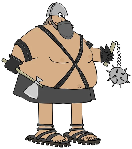 Illustration Giant Man Wearing Leather Skirt Helmet Carrying Big Axe — Stock Photo, Image