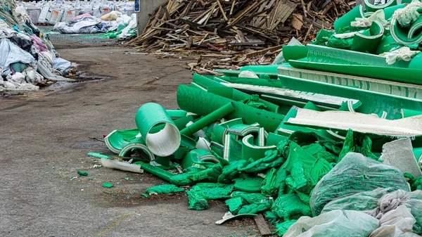 plastic garbage, wooden waste at the sorting plant