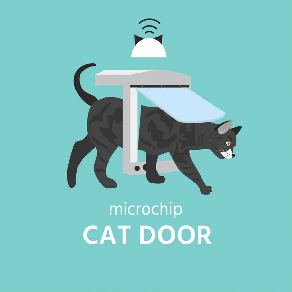 Pet Door Connect. Pet services. Microchip in cat sign icon. Vector  illustration