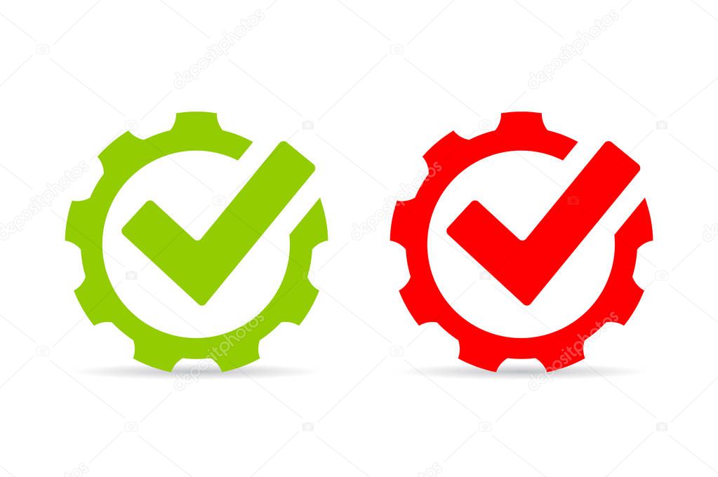 Gears tick abstract vector logos illustration isolated on white background