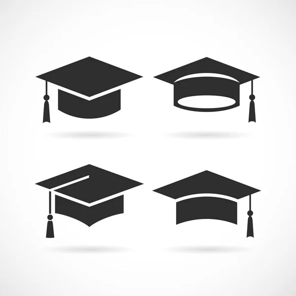 Graduation Egyetemi Szögletes Sapkák Ikonok Készlet Illusztráció Elszigetelt Fehér Háttér — Stock Vector