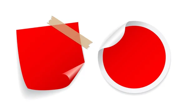 Κόκκινο Τετράγωνο Και Στρογγυλό Αυτοκόλλητα Που Διανυσματική Απεικόνιση Απομονώνονται Λευκό — Διανυσματικό Αρχείο