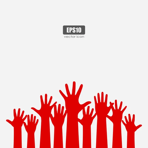 Many Raised Human Hands Vector Poster Illustration Isolated White Background — Stock Vector