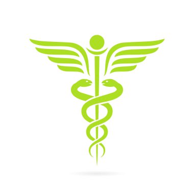 Beyaz arkaplanda izole edilmiş yeşil caduceus yılan vektör gösterimi