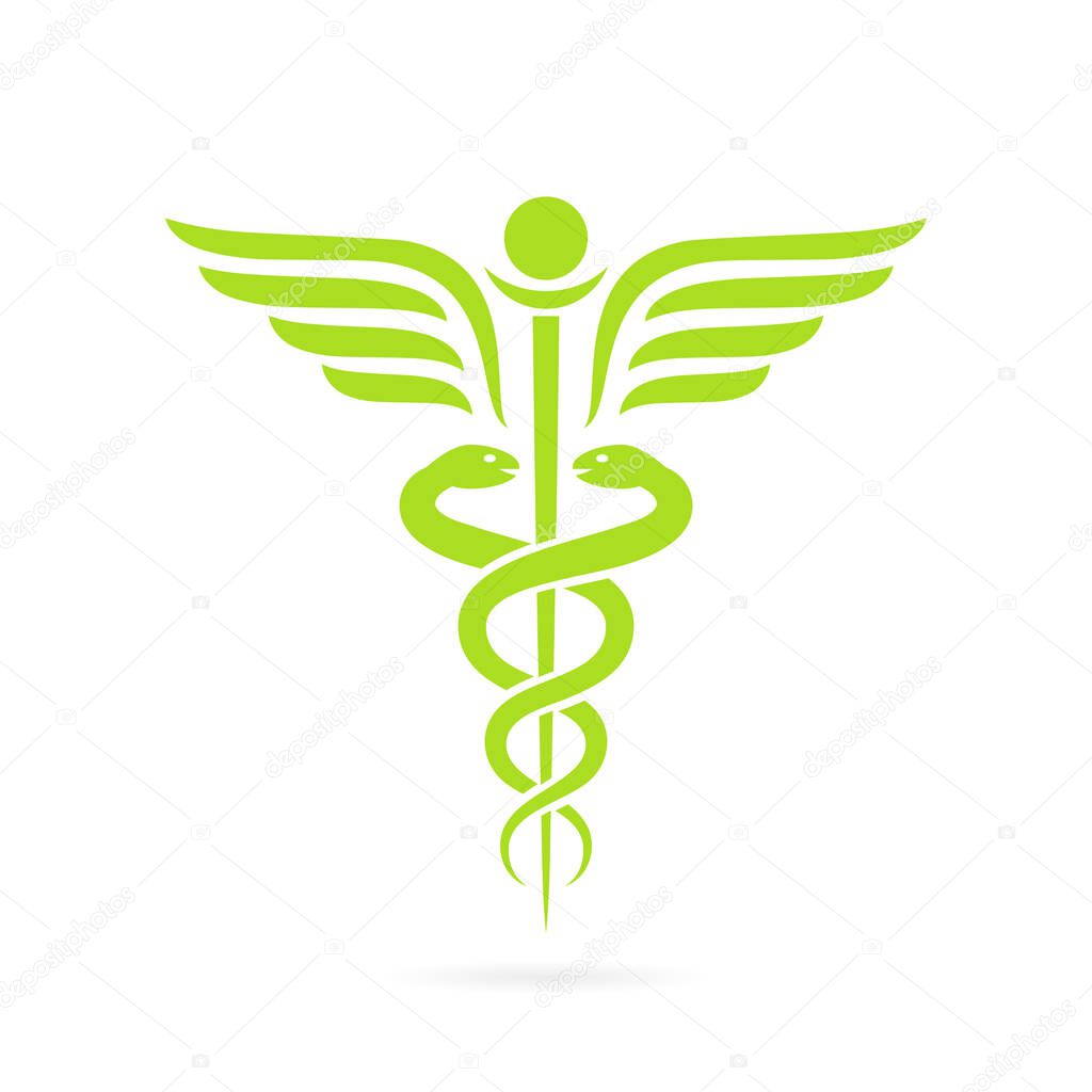 Green caduceus snake vector symbol illustration isolated on white background