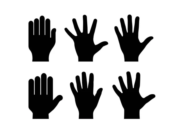 Menselijke Hand Palm Vector Silhouet Pictogram Set Geïsoleerd Witte Achtergrond — Stockvector