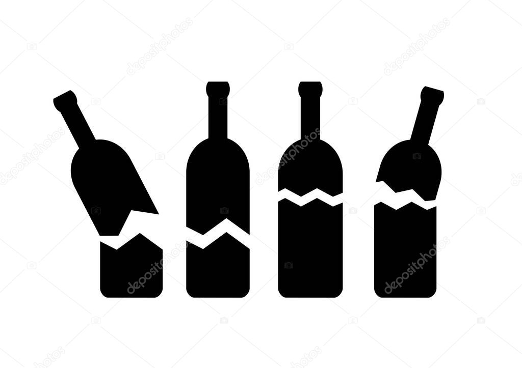 Broken glass bottles vector icon isolated on white background