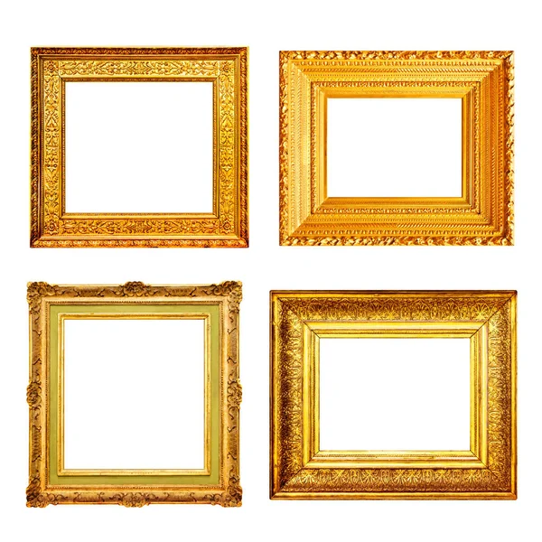 Set Many Antique Gold Frames Isolated White Background Stock Image