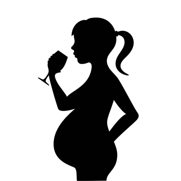 Alkollü Içki Içen Genç Hamile Kadın Vektör Silueti Çizimi — Stok Vektör