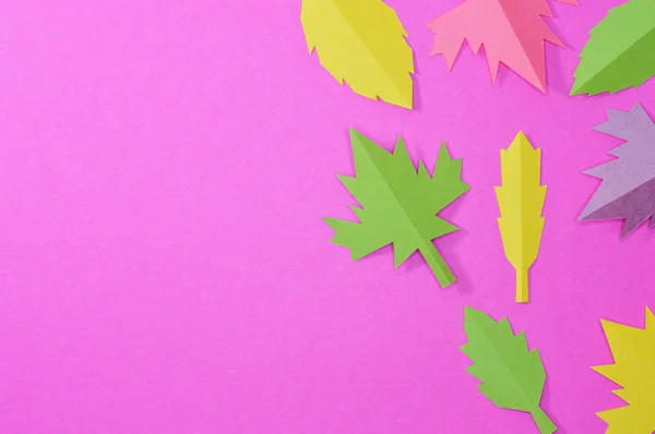Ręcznie Robione Jesienne Liście Różnych Kolorów Ułożone Twórczo Jesień Publikacji — Zdjęcie stockowe
