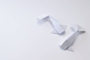 Origami şekil kağıt beyaz arka plan, eğitim projeleri veya yayınlarınızı origami konular için ideal.