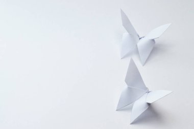 Origami şekil kağıt beyaz arka plan, eğitim projeleri veya yayınlarınızı origami konular için ideal.